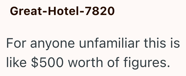 Great-Hotel-7820 For anyone unfamiliar this is like $500 worth of figures.