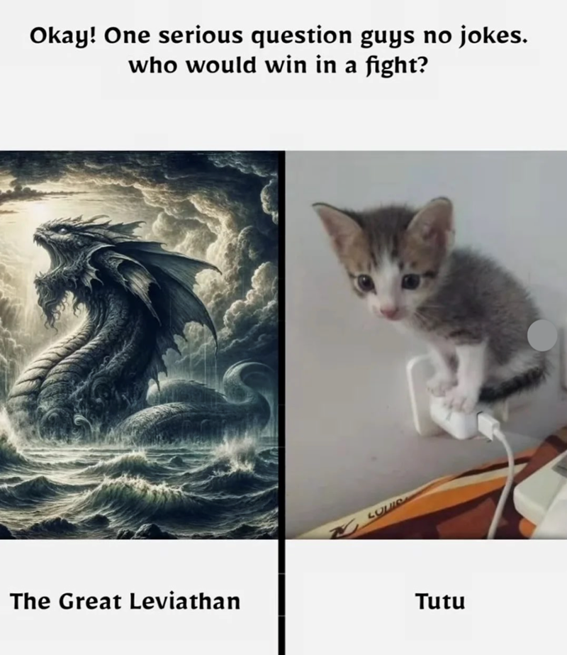 Okay! One serious question guys no jokes. who would win in a fight? The Great Leviathan LOUIS Tutu