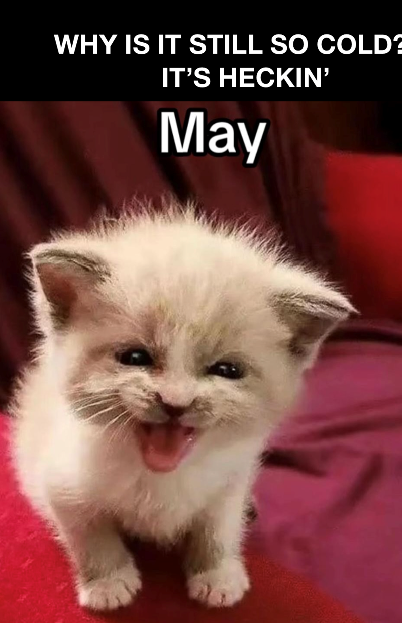 WHY IS IT STILL SO COLD? IT'S HECKIN' May