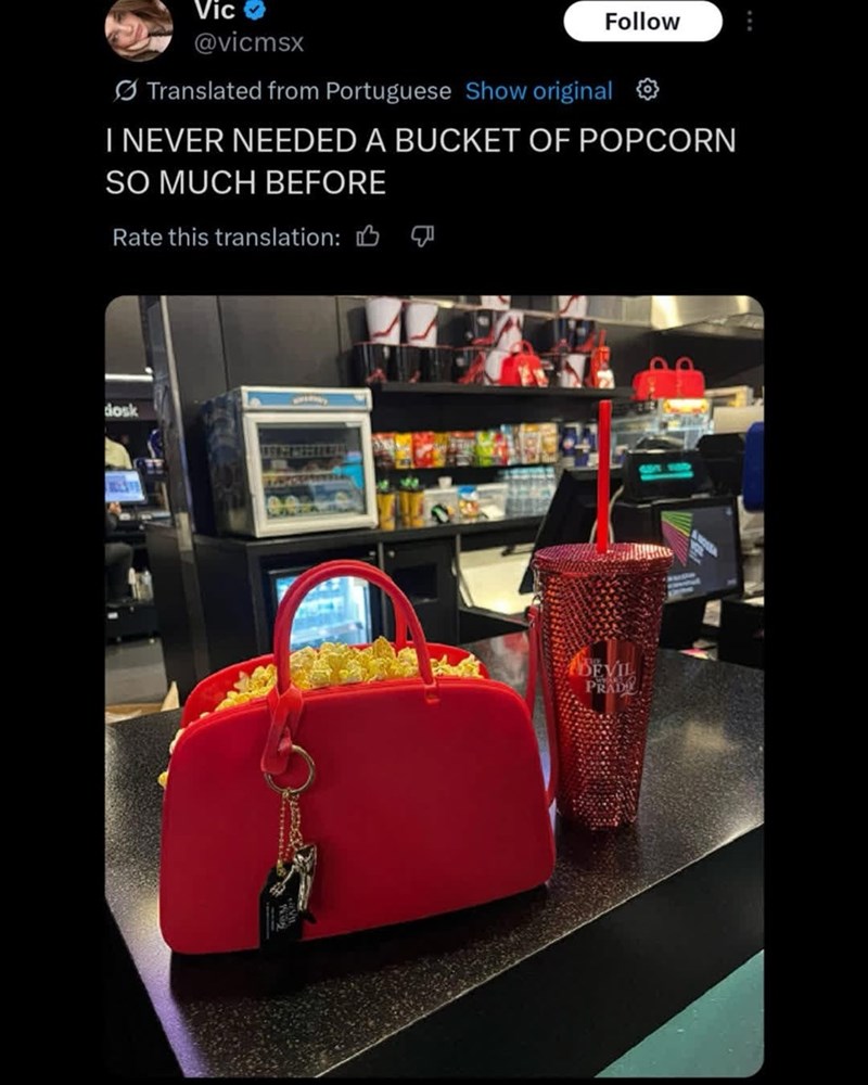 Vic @vicmsx Translated from Portuguese Show original Follow I NEVER NEEDED A BUCKET OF POPCORN SO MUCH BEFORE Rate this translation: B dosk ASEVIL PRAD
