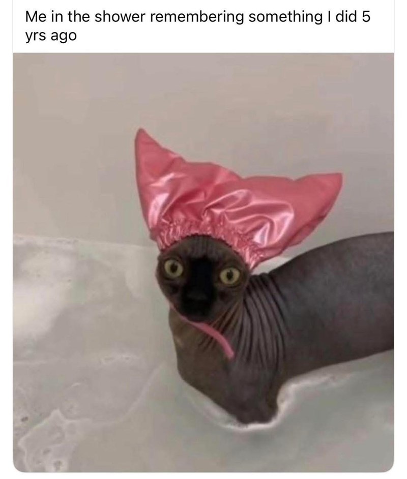 Me in the shower remembering something I did 5 yrs ago