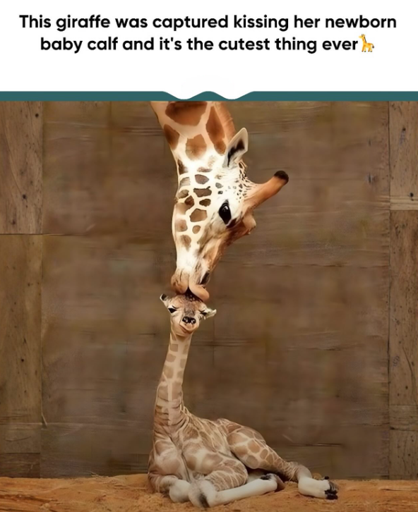 This giraffe was captured kissing her newborn baby calf and it's the cutest thing ever