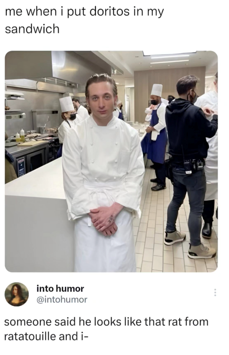 me when i put doritos in my sandwich into humor @intohumor someone said he looks like that rat from ratatouille and i-