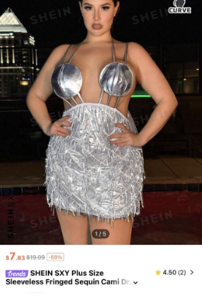 SHEIN SH 1) SHEIN SX SHE $7.83 $19.99 -59% SHEIN 1/5 Trends SHEIN SXY Plus Size Sleeveless Fringed Sequin Cami Drev 4.50 (2) > SHEI CURVE