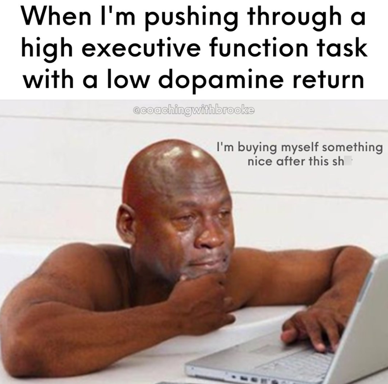 When I'm pushing through a high executive function task with a low dopamine return ccoachingwithbrooke I'm buying myself something nice after this sh