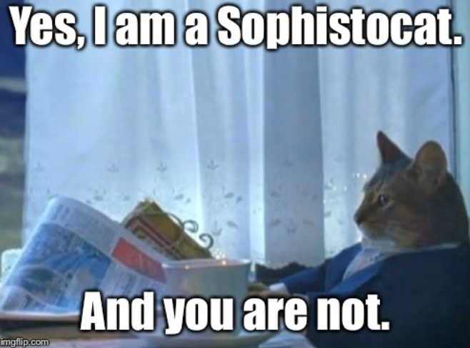 Yes, I am a Sophistocat. And you are not. imgflip.com