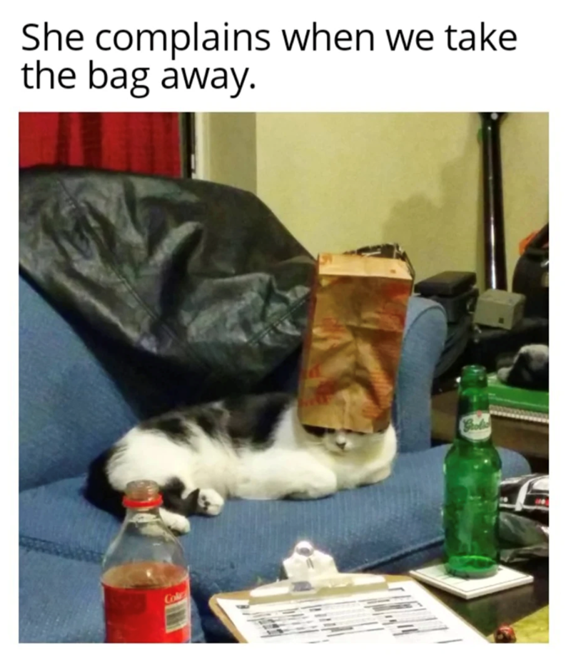 She complains when we take the bag away. Col Broke