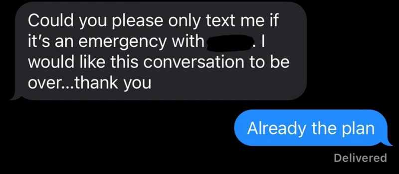 Could you please only text me if it's an emergency with would like this conversation to be over...thank you Already the plan Delivered