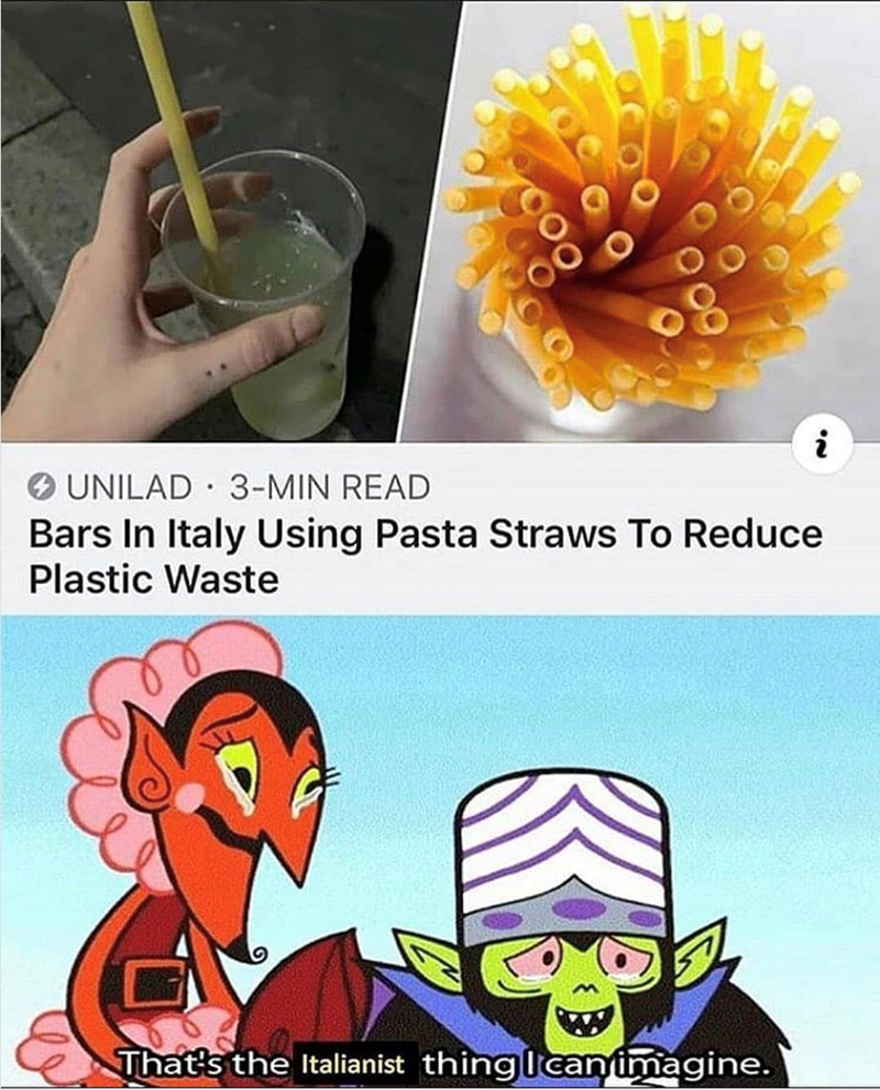 UNILAD 3-MIN READ i Bars In Italy Using Pasta Straws To Reduce Plastic Waste That's the Italianist thing I can imagine.