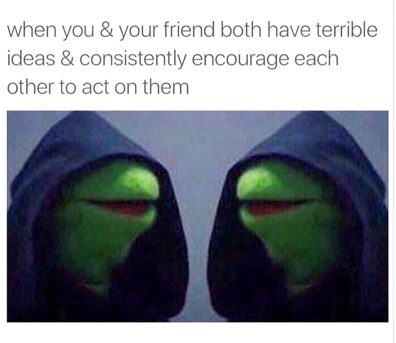 when you & your friend both have terrible. ideas & consistently encourage each other to act on them