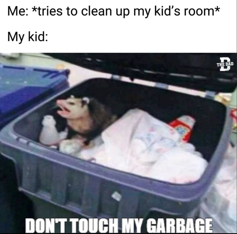 Me: *tries to clean up my kid's room* My kid: DON'T TOUCH MY GARBAGE THE DAD
