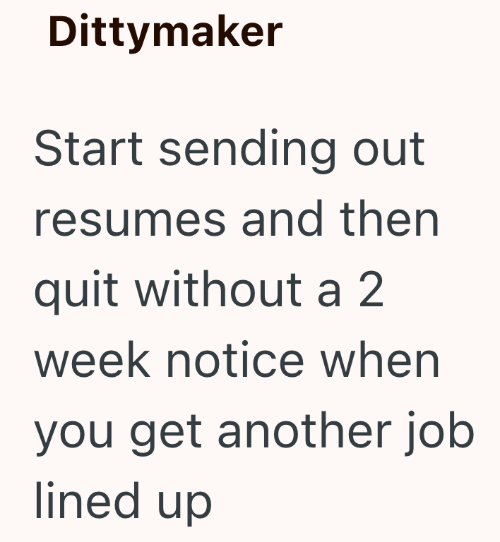 Dittymaker Start sending out resumes and then quit without a 2 week notice when you get another job lined up