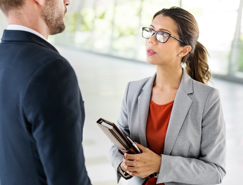 Lawyer Mom looks at her son with confusion.