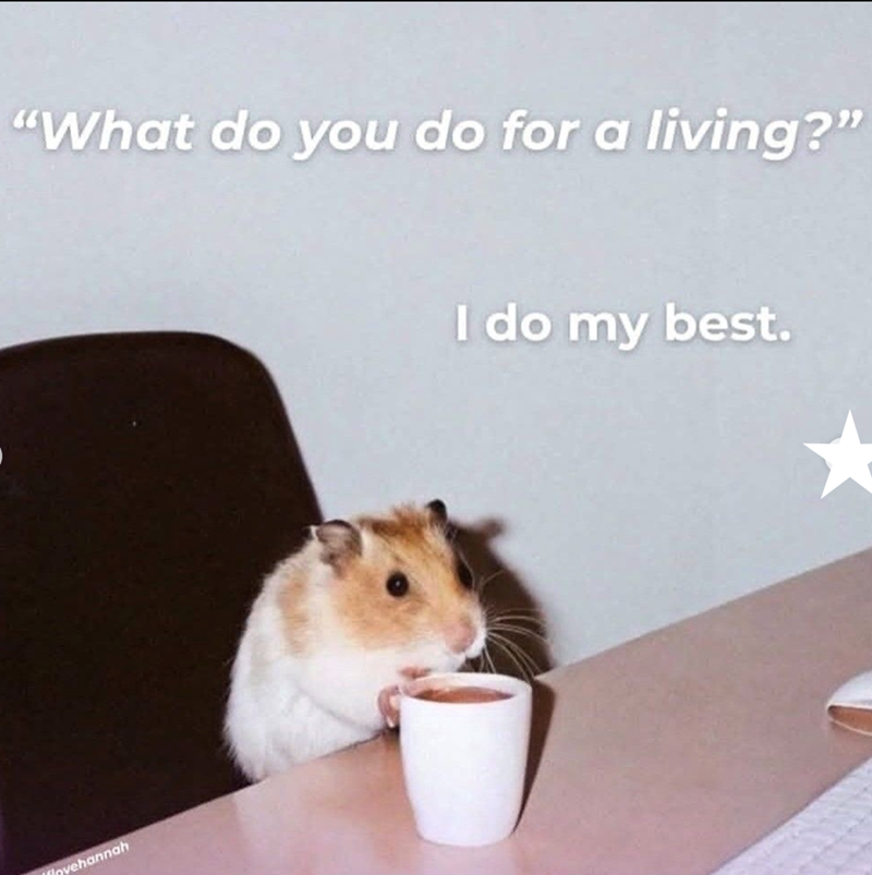 "What do you do for a living?" lovehannah I do my best.