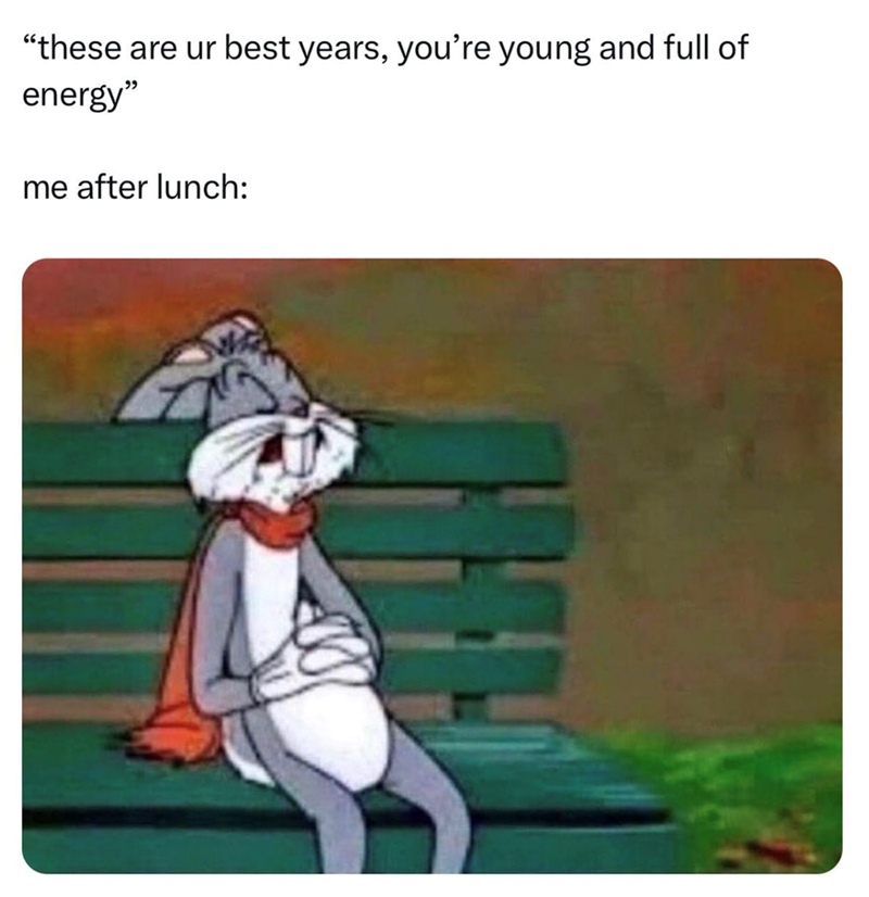 "these are ur best years, you're young and full of energy" me after lunch:
