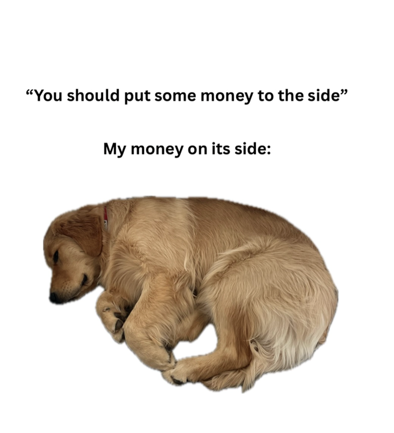 "You should put some money to the side" My money on its side: