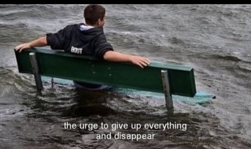 BOUT the urge to give up everything and disappear