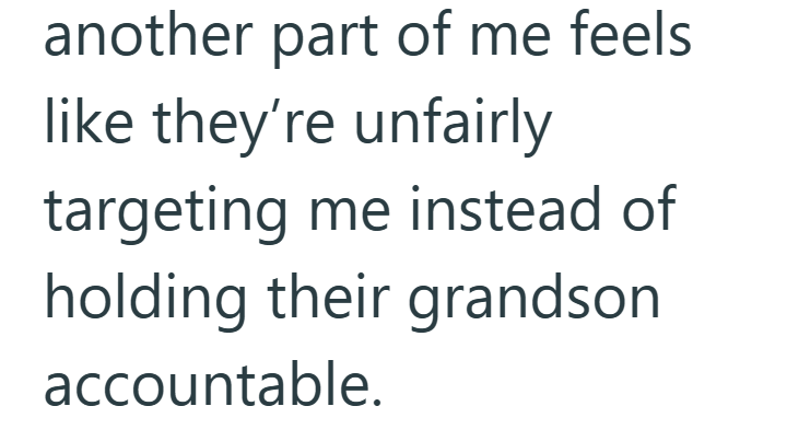 another part of me feels like they're unfairly targeting me instead of holding their grandson accountable.