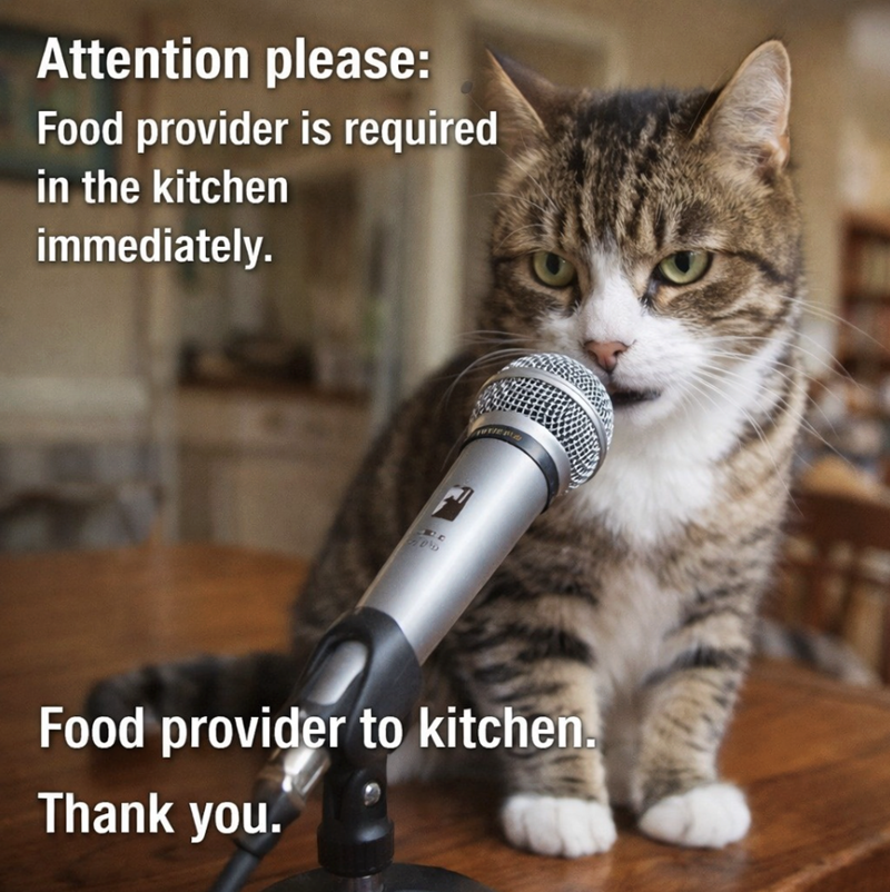 Attention please: Food provider is required in the kitchen immediately. 968 Food provider to kitchen. Thank you.