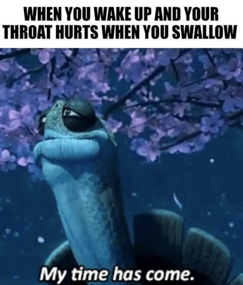 WHEN YOU WAKE UP AND YOUR THROAT HURTS WHEN YOU SWALLOW My time has come.