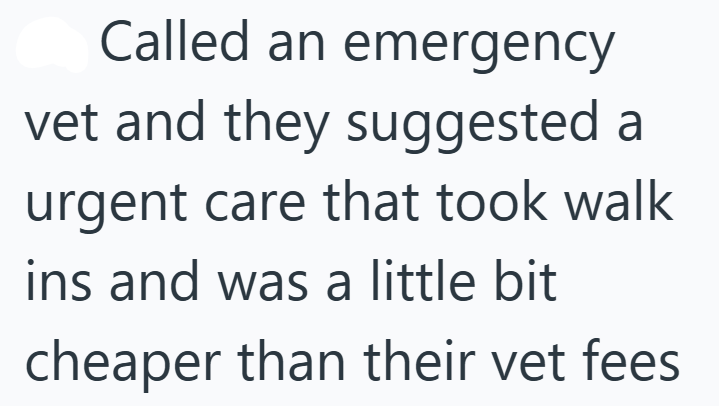 Called an emergency vet and they suggested a urgent care that took walk ins and was a little bit cheaper than their vet fees