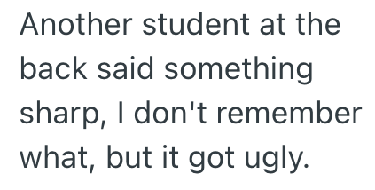 Another student at the back said something sharp, I don't remember what, but it got ugly.