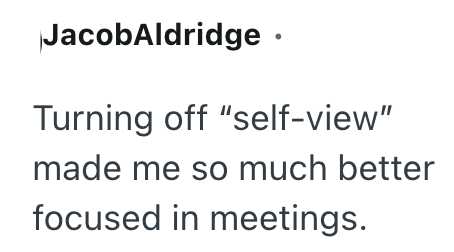 JacobAldridge ⚫ Turning off "self-view" made me so much better focused in meetings.