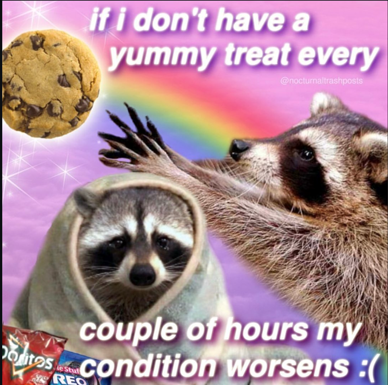 if i don't have a yummy treat every @nocturnaltrashposts couple of hours my os condition worsens :( Doritos REO