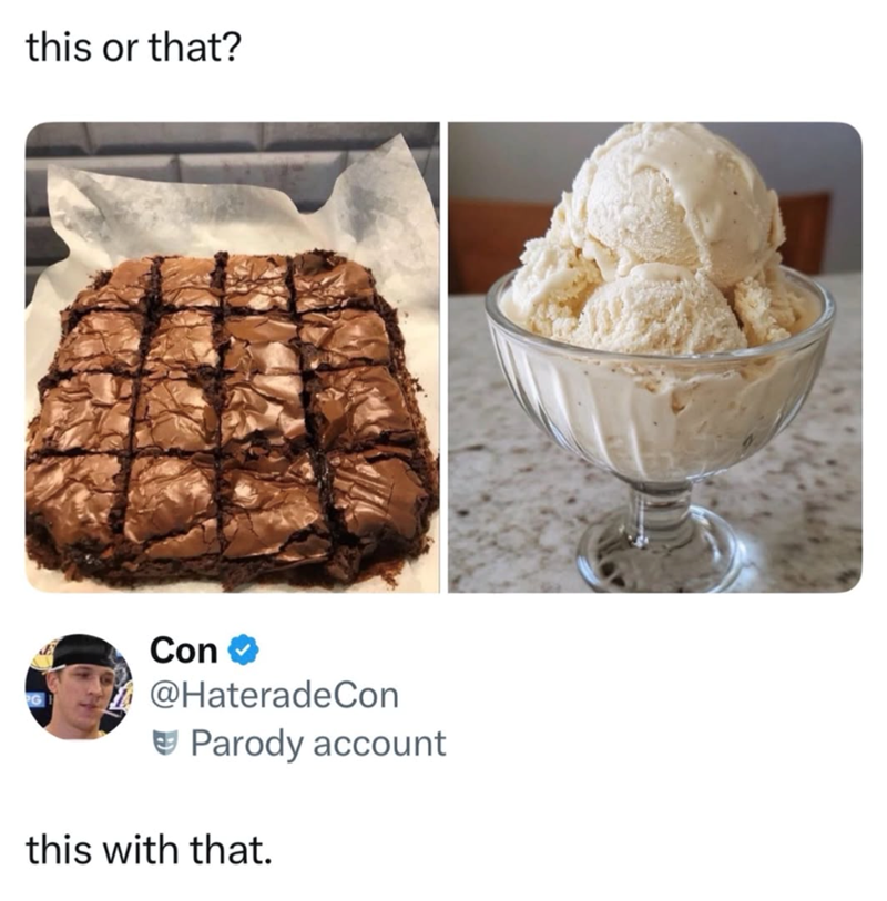 this or that? Con @HateradeCon Parody account this with that.
