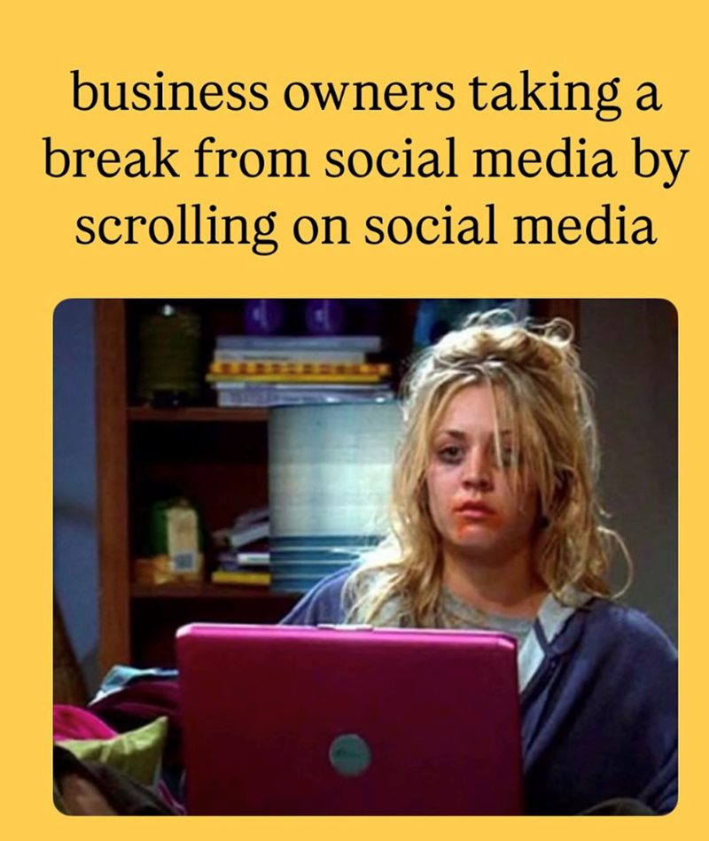 business owners taking a break from social media by scrolling on social media