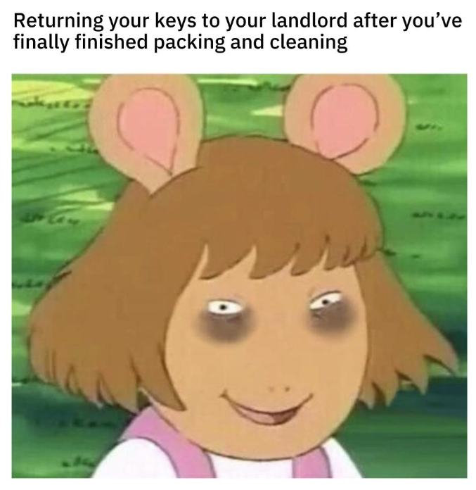 Returning your keys to your landlord after you've finally finished packing and cleaning