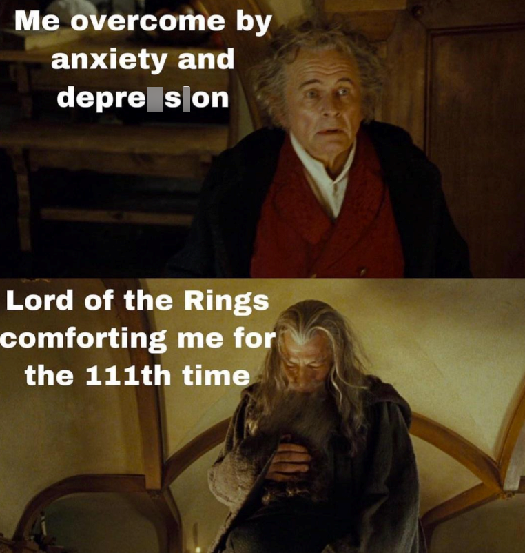 Me overcome by anxiety and depresion Lord of the Rings comforting me for the 111th time