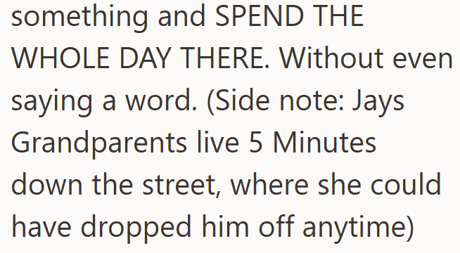 something and SPEND THE WHOLE DAY THERE. Without even saying a word. (Side note: Jays Grandparents live 5 Minutes down the street, where she could have dropped him off anytime)