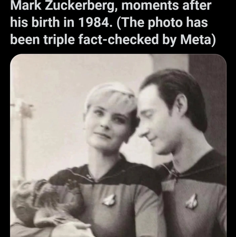 Mark Zuckerberg, moments after his birth in 1984. (The photo has been triple fact-checked by Meta) H
