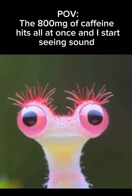 POV: The 800mg of caffeine hits all at once and I start seeing sound