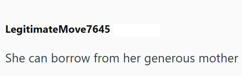 LegitimateMove7645 She can borrow from her generous mother