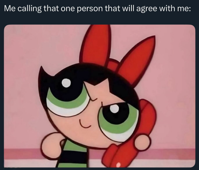 Me calling that one person that will agree with me: