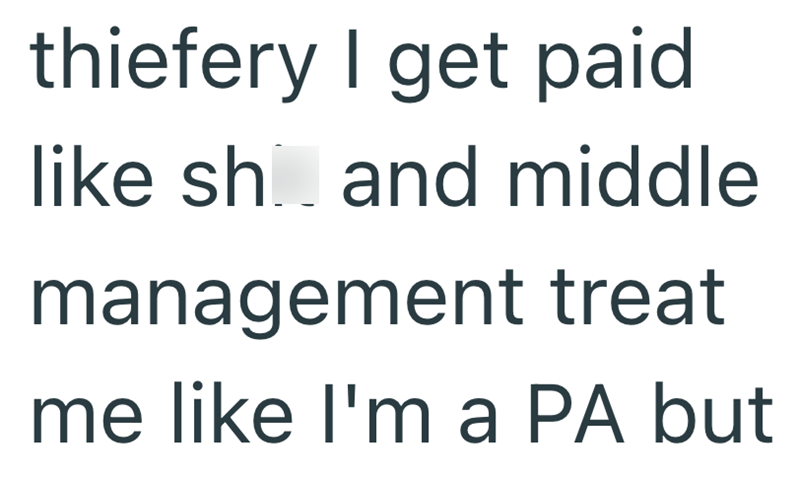 thiefery I get paid like sh and middle management treat me like I'm a PA but