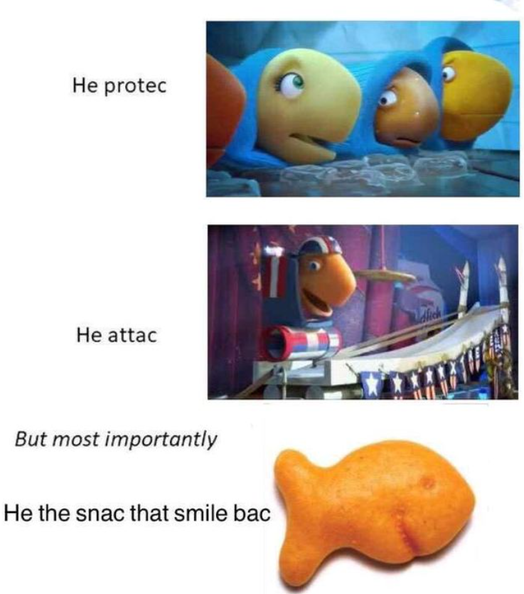 He protec He attac But most importantly He the snac that smile bac
