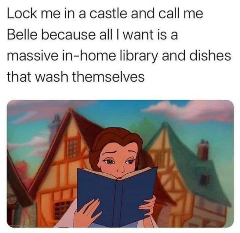 Lock me in a castle and call me Belle because all I want is a massive in-home library and dishes that wash themselves