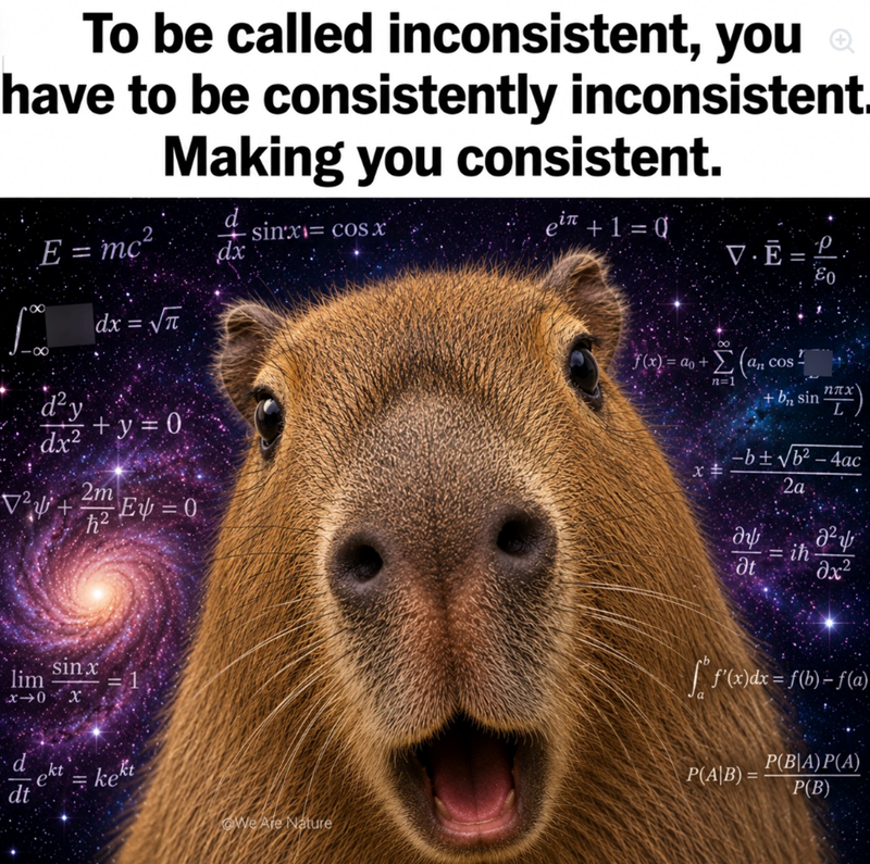 To be called inconsistent, you have to be consistently inconsistent. Making you consistent. d E = mc² sinx= cos X dx ein + 1 = Q V.E=P d²y dx2 V²+ dx = √π +y=0 2m 2E4=0 sin x lim x0X d dt PR. ekt kekt We Are Nature 8 f(x)=ao+(an cos n=1 x= + b₁₂ sin nπx L -b±√√b2-4ac 2a = ih Ət อ მე2 f" f'(x)dx = f(b)-f(a) P(A|B)= P(B|A)P(A) P(B)