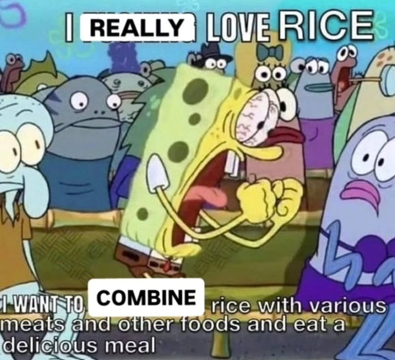 REALLY LOVE RICE I-WANT TO COMBINE rice with various meats and other foods and eat a delicious meal