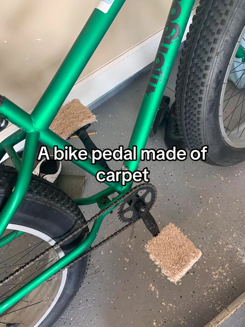 A bike pedal made of carpet