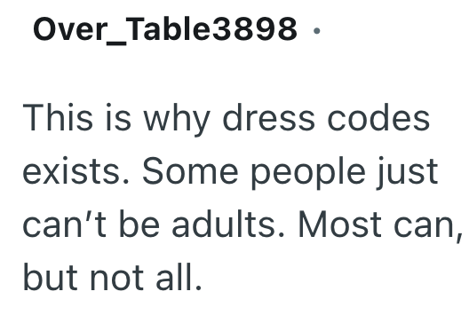 Over Table3898. This is why dress codes exists. Some people just can't be adults. Most can, but not all.