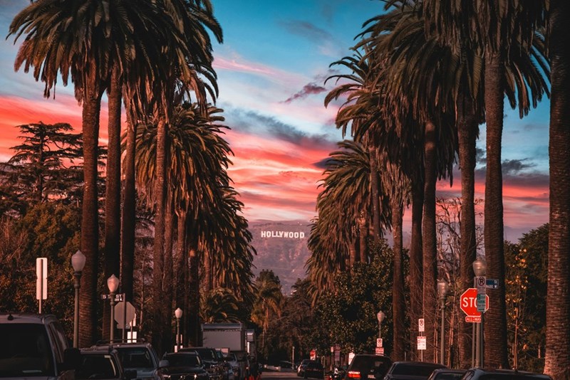 The Hollywood sign at sunset