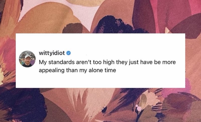 wittyidiot My standards aren't too high they just have be more appealing than my alone time