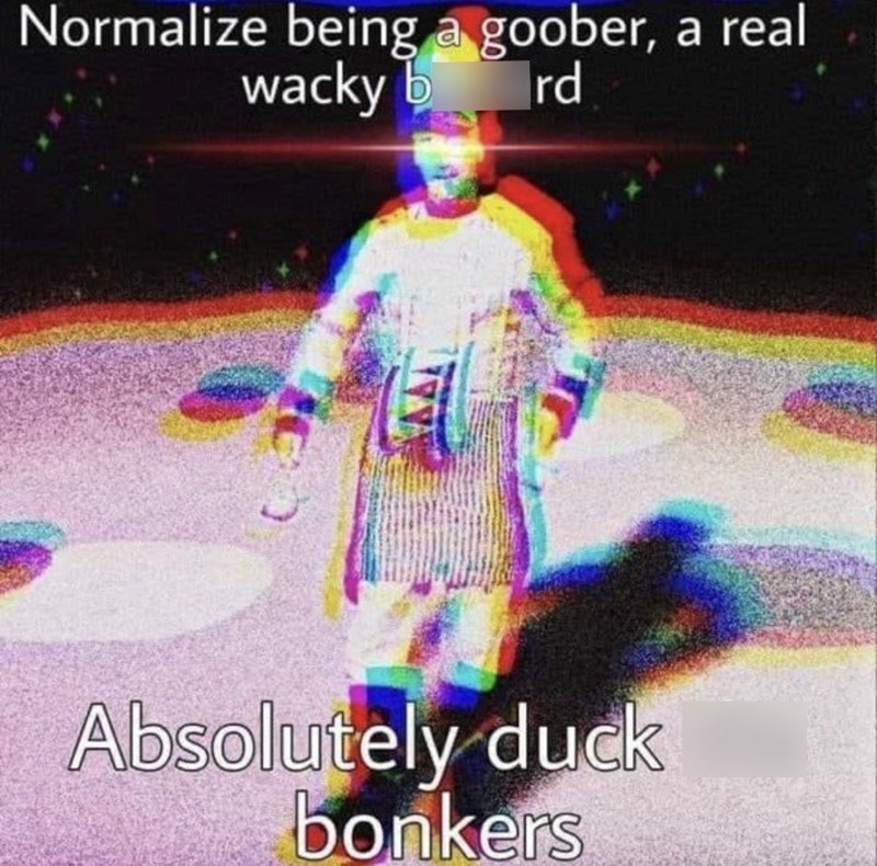 Normalize being a goober, a real wacky b Ird Absolutely duck bonkers