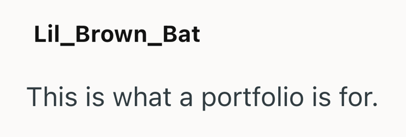 Lil_Brown_Bat This is what a portfolio is for.
