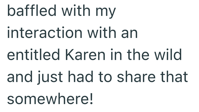 baffled with my interaction with an entitled Karen in the wild and just had to share that somewhere!