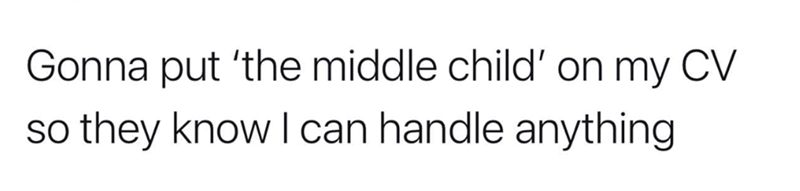 Gonna put 'the middle child' on my CV so they know I can handle anything